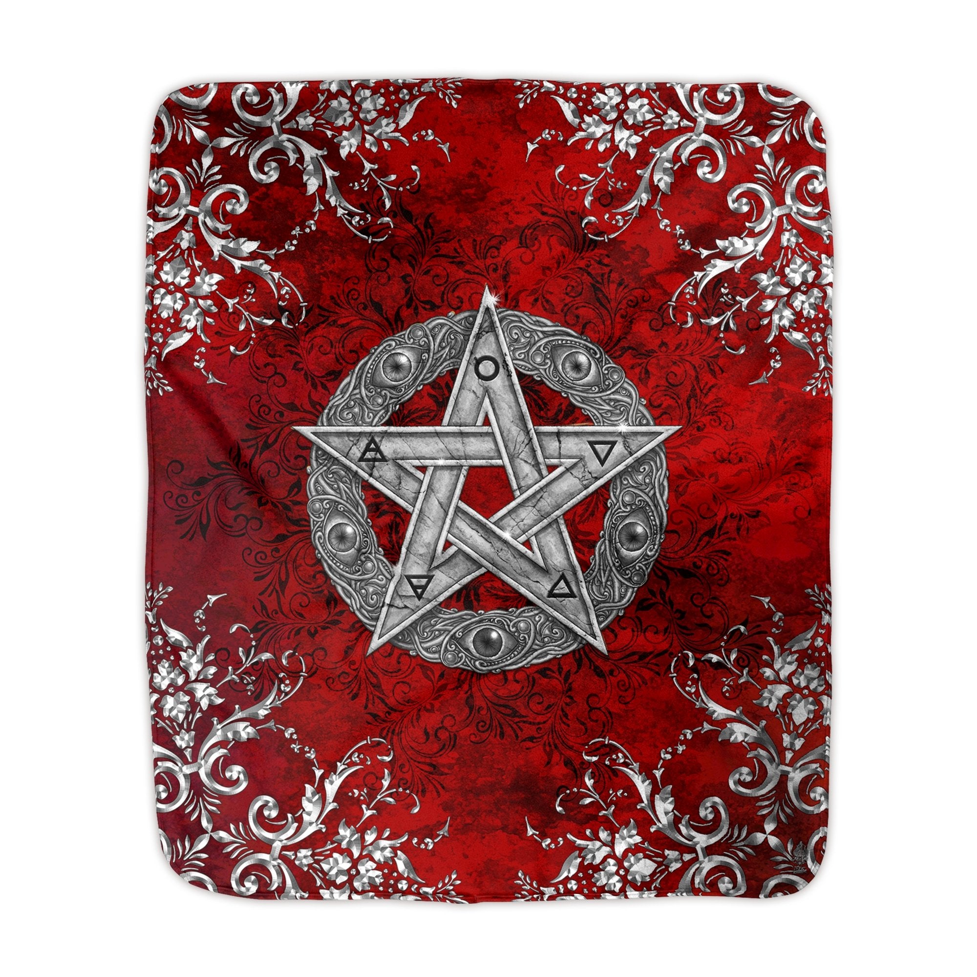 Wiccan Throw Fleece Blanket, Pagan Decor, Witchy Room - Silver Pentacle - Abysm Internal