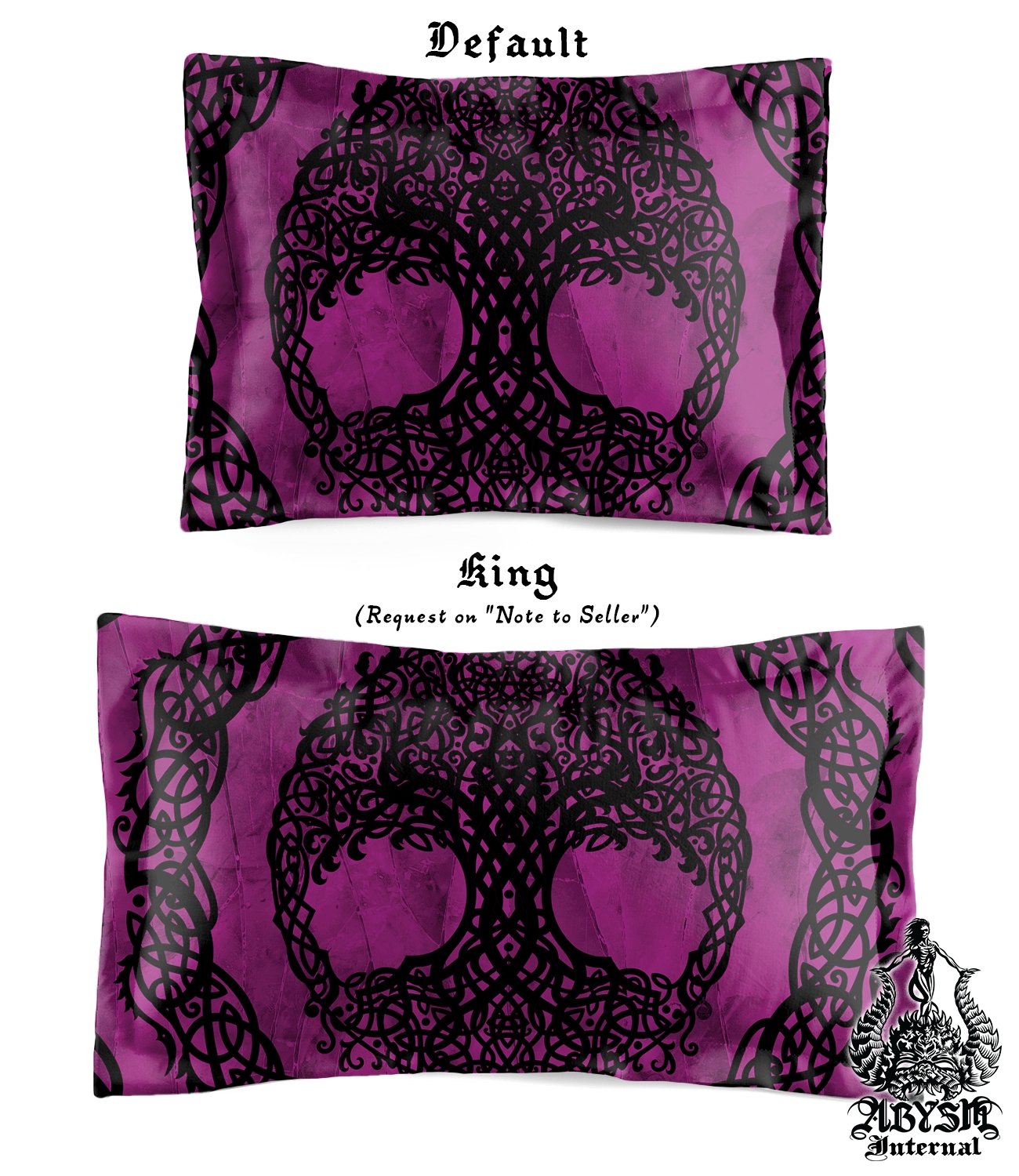 Witchy Bedding Set, Comforter and Duvet, Tree of Life Bed Cover, Witch Bedroom Decor King, Queen and Twin Size - Celtic, Wiccan Black and Pink - Abysm Internal