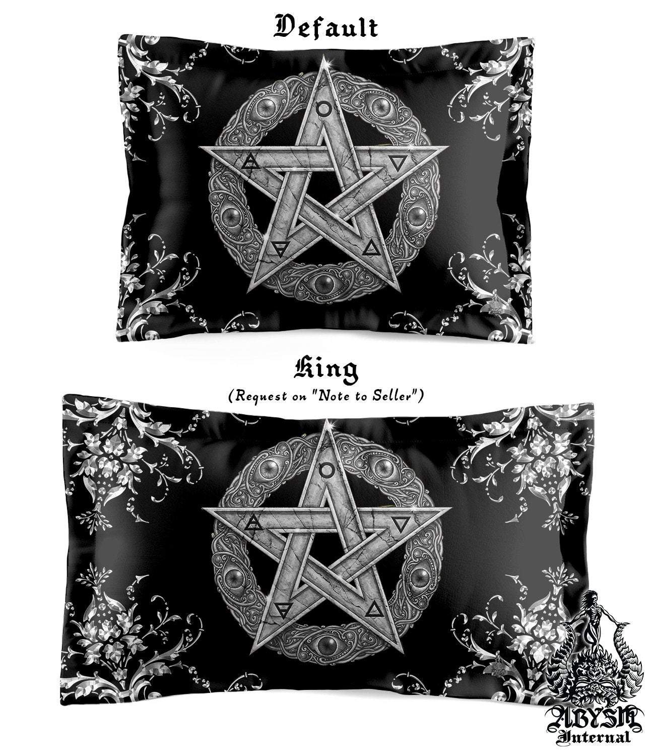 Witchy Bedding Set, Comforter and Duvet, Wiccan Bed Cover and Pagan Bedroom Decor, King, Queen and Twin Size - Silver Pentacle - Abysm Internal