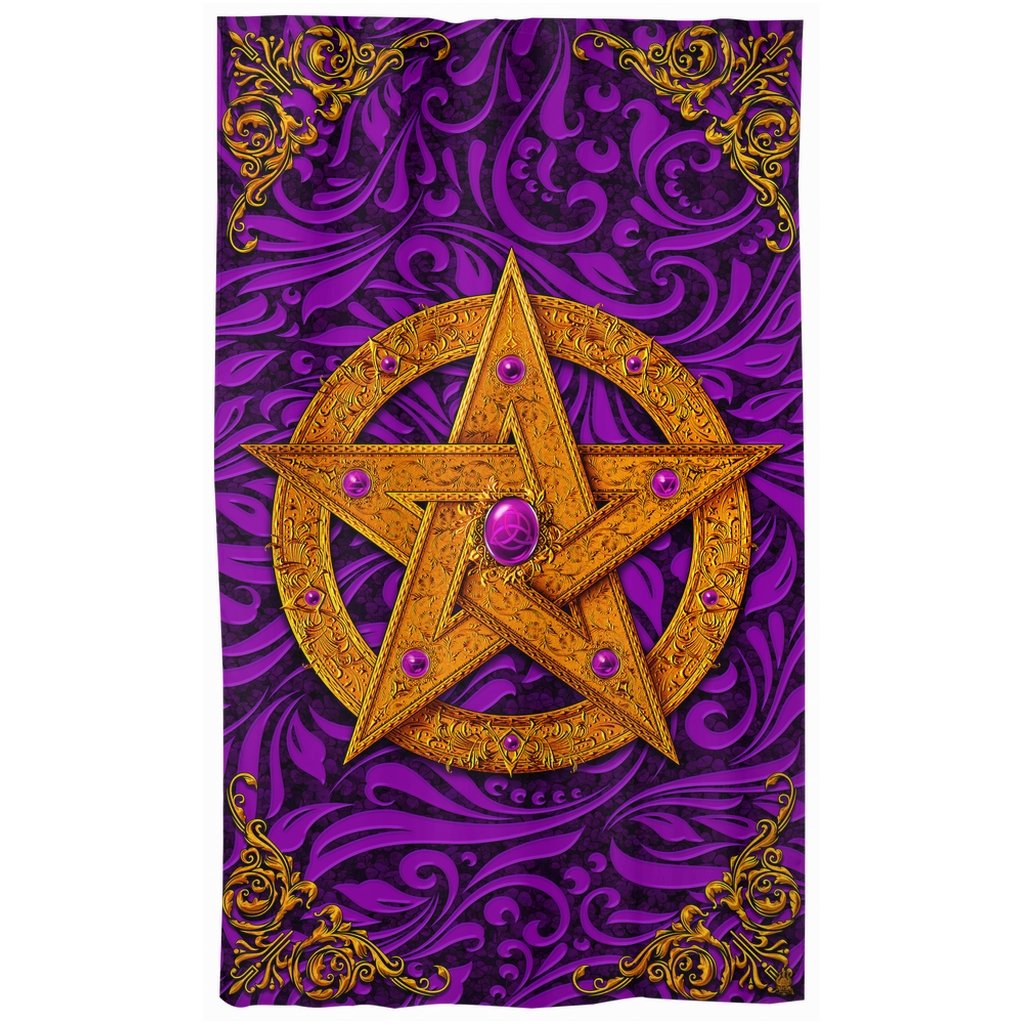 Witchy Blackout Curtains, Long Window Panels, Pentacle, Wicca Room Decor, Art Print, Funky and Eclectic Home Decor - Purple - Abysm Internal
