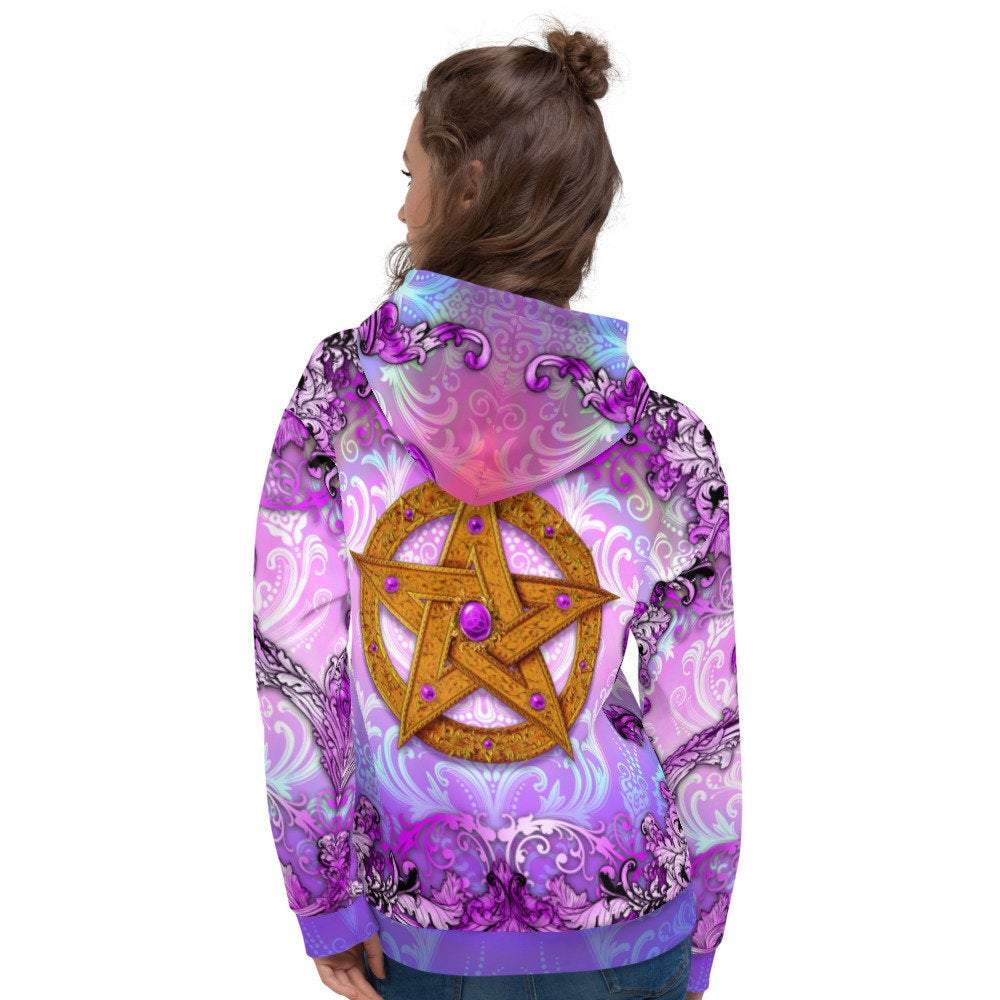 Witchy Hoodie, Pagan Outfit, Wiccan Streetwear, Witch Sweater, Alternative Clothing, Unisex - Pentacle, Purple - Abysm Internal