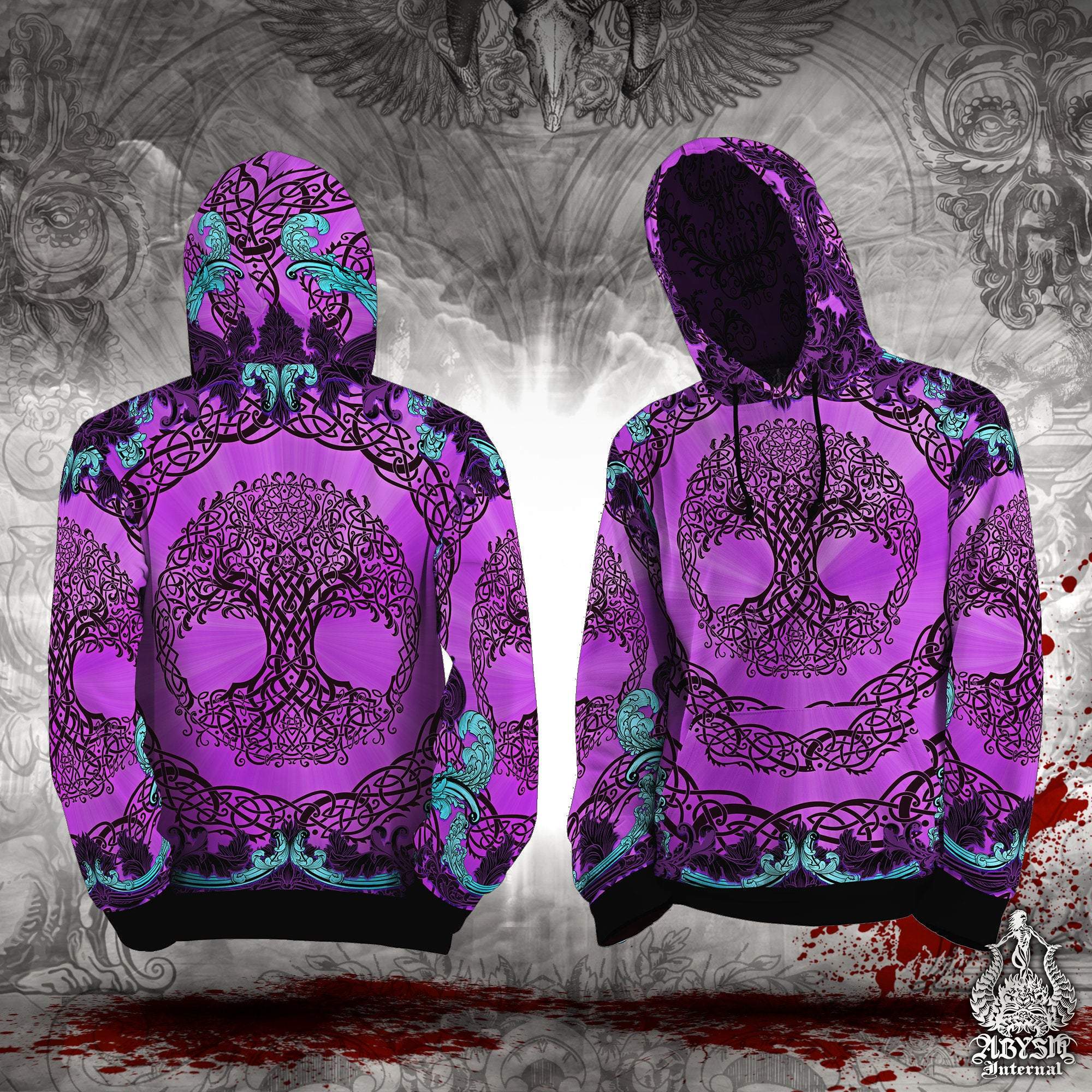 Witchy Hoodie, Pagan Streetwear, Witch Outfit, Pastel Goth Sweater, Alternative Clothing, Unisex - Purple Celtic Tree of Life - Abysm Internal