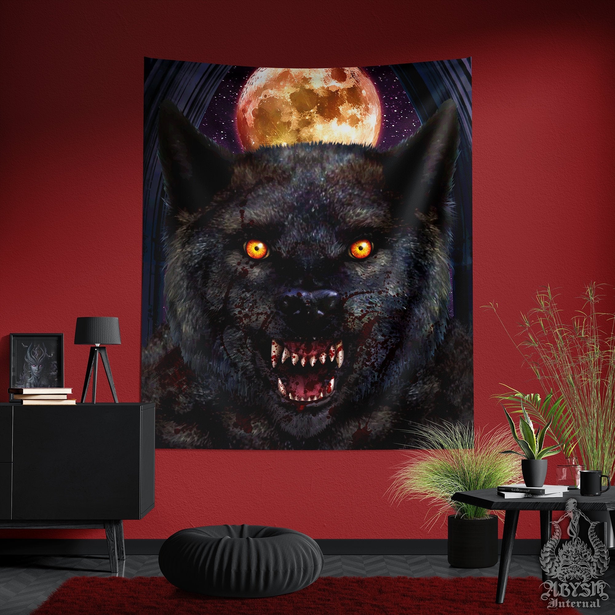 Wolf Tapestry, Werewolf Wall Hanging, Horror and Halloween Home Decor, Art Print - Abysm Internal