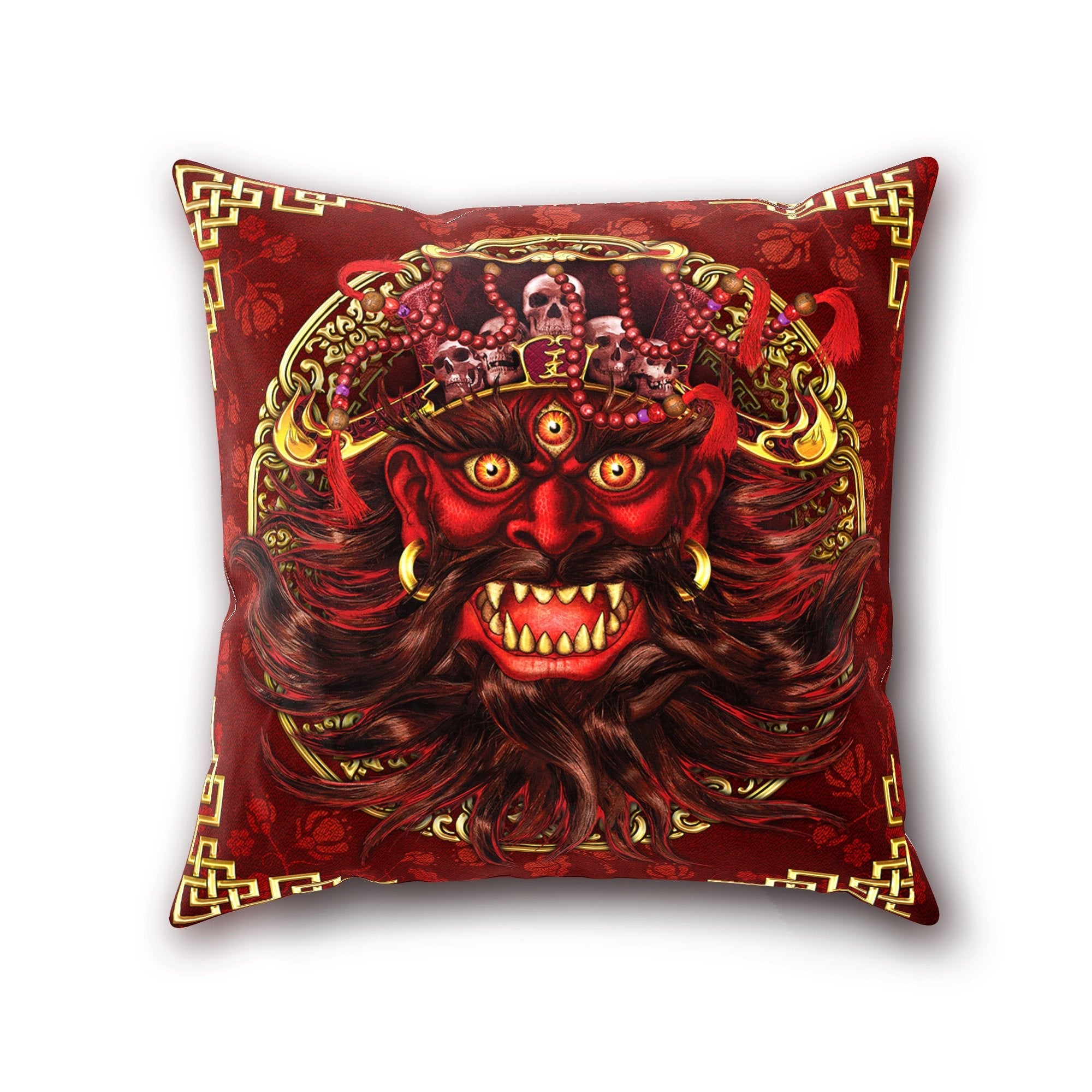 Yama Throw Pillow, Decorative Accent Cushion, Demon, Game Room Decor, Asia Art - Abysm Internal