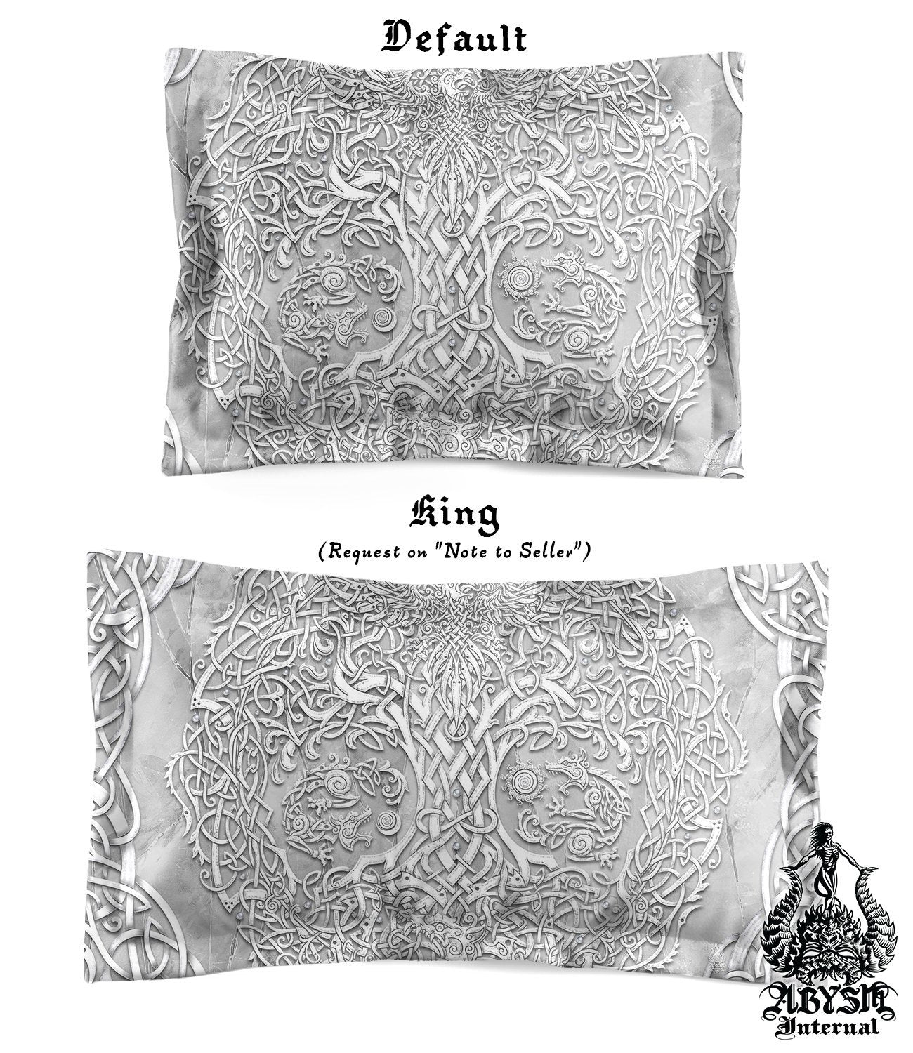 Yggdrasil Bedding Set, Comforter and Duvet, Viking Tree of Life, Norse Bed Cover and Bedroom Decor, King, Queen and Twin Size - Stone - Abysm Internal