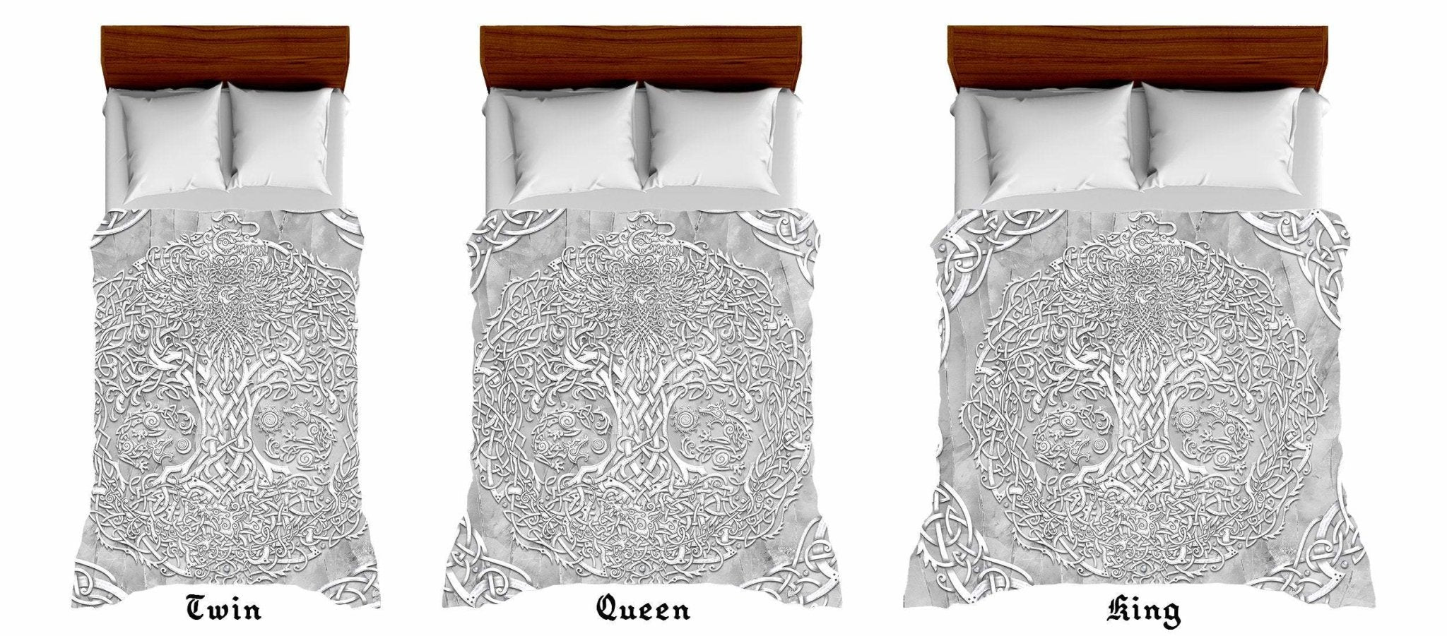 Yggdrasil Bedding Set, Comforter and Duvet, Viking Tree of Life, Norse Bed Cover and Bedroom Decor, King, Queen and Twin Size - Stone - Abysm Internal