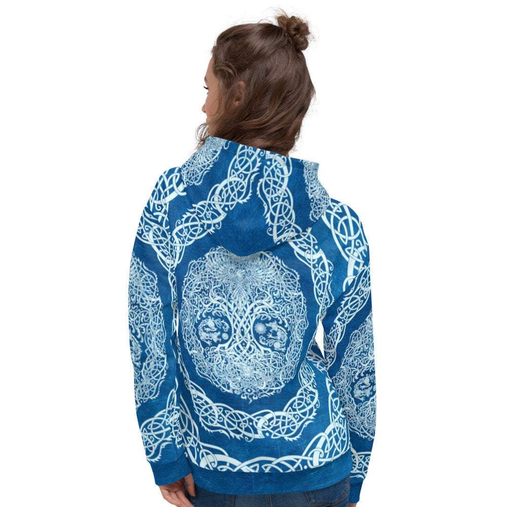 Yggdrasil Hoodie, Viking Sweater, Norse Street Outfit, Tree of Life Streetwear, Alternative Clothing, Unisex - Blue - Abysm Internal