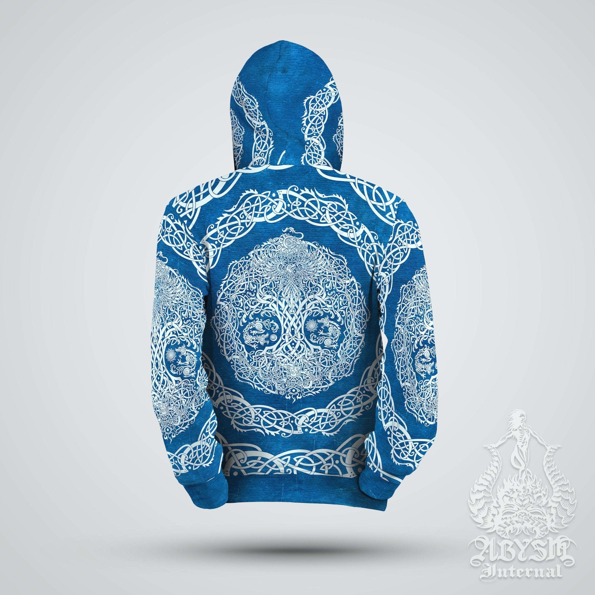 Yggdrasil Hoodie, Viking Sweater, Norse Street Outfit, Tree of Life Streetwear, Alternative Clothing, Unisex - Blue - Abysm Internal