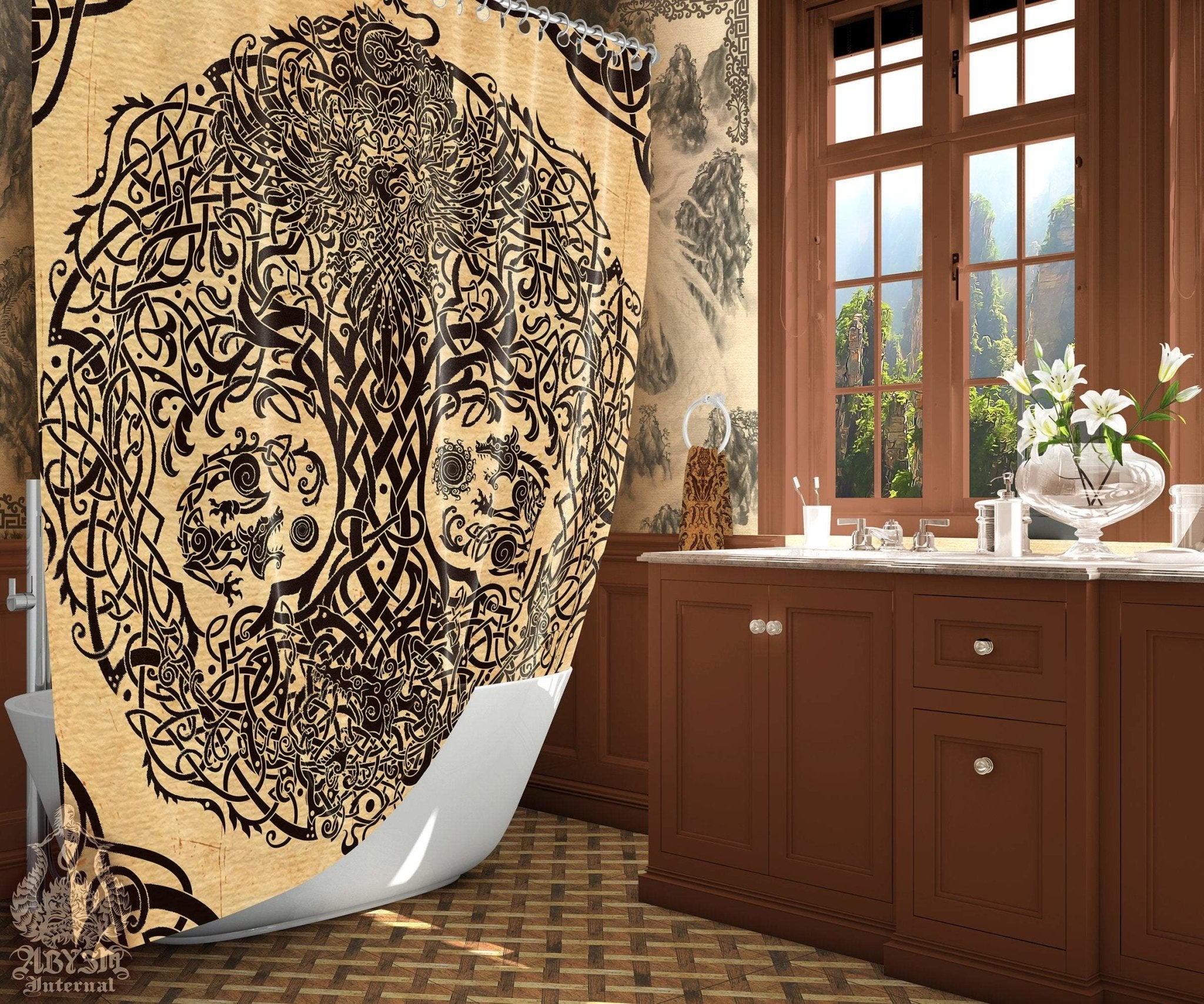 Yggdrasil Shower Curtain, Viking Bathroom Decor, Pagan, Norse Tree of Life - Paper - Abysm Internal