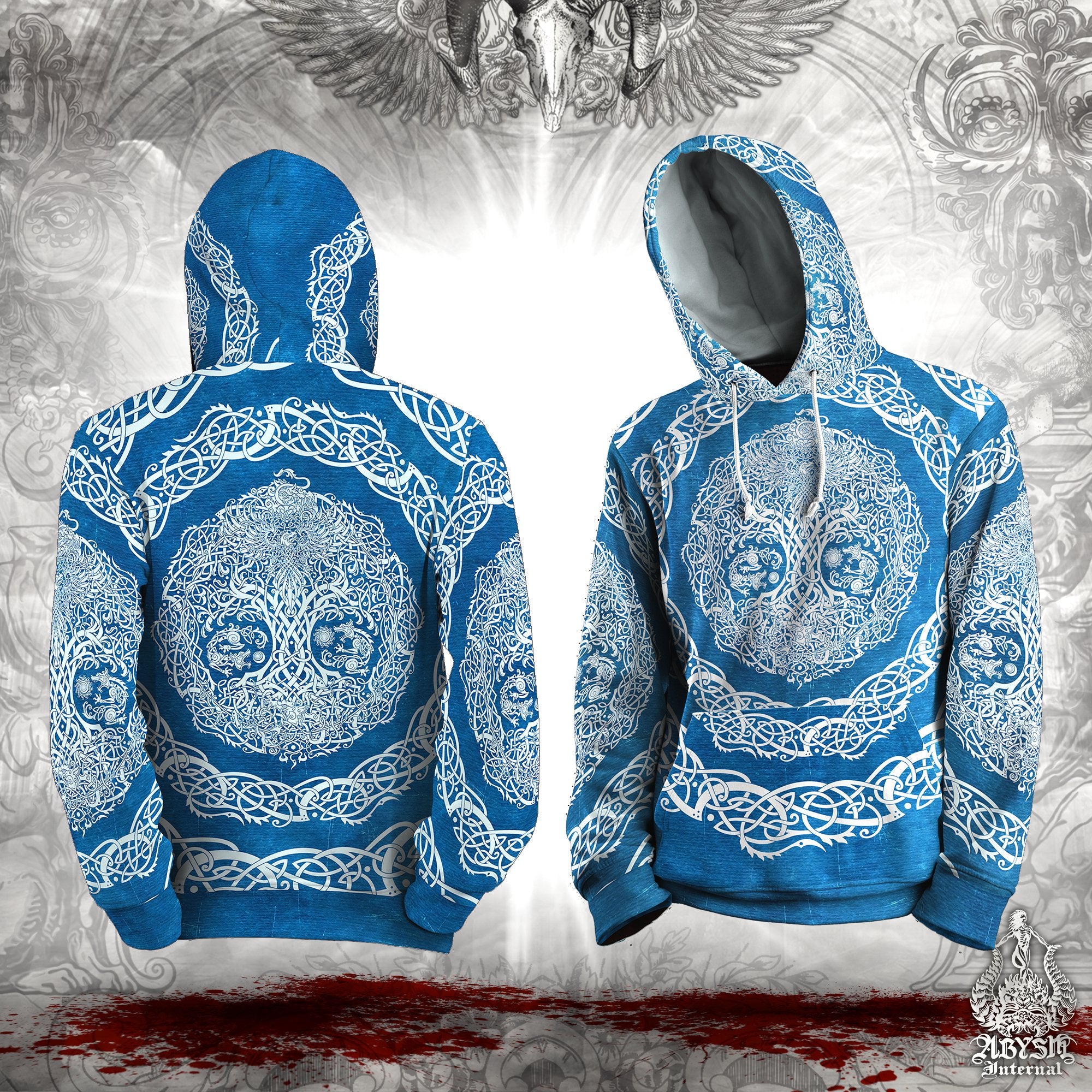 Yggdrasil Sweater, Viking Hoodie, Norse Street Outfit, Tree of Life Streetwear, Alternative Clothing, Unisex - Blue - Abysm Internal