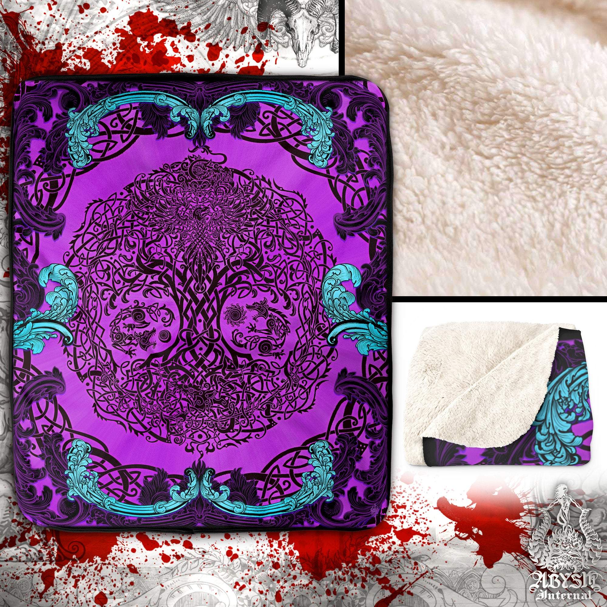 Yggdrasil Throw Fleece Blanket, Viking Art, Pagan Decor, Tree of Life, Alternative Art Gift - Pastel Goth, Purple - Abysm Internal