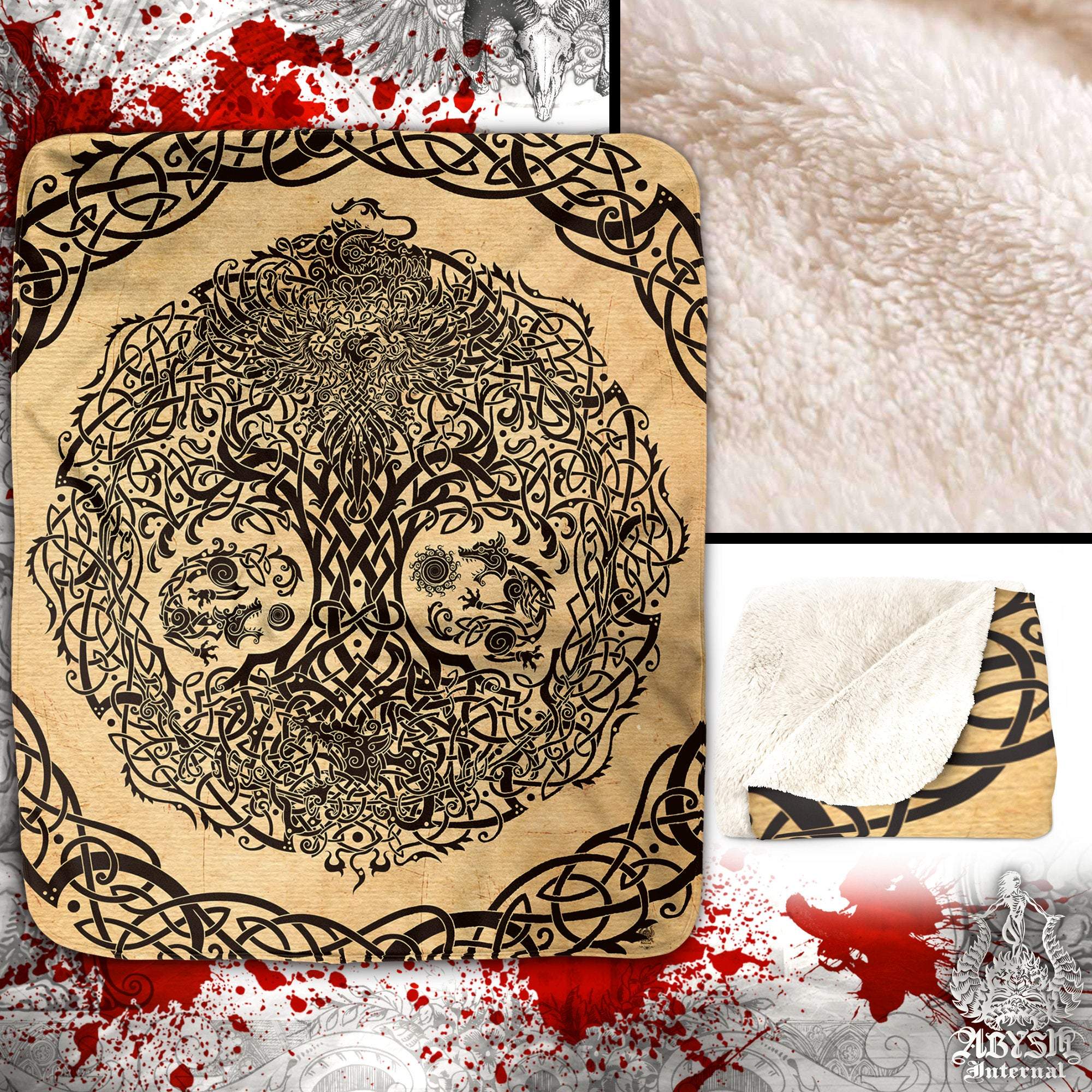 Yggdrasil Throw Fleece Blanket, Viking Art, Pagan Decor, Tree of Life - Paper - Abysm Internal