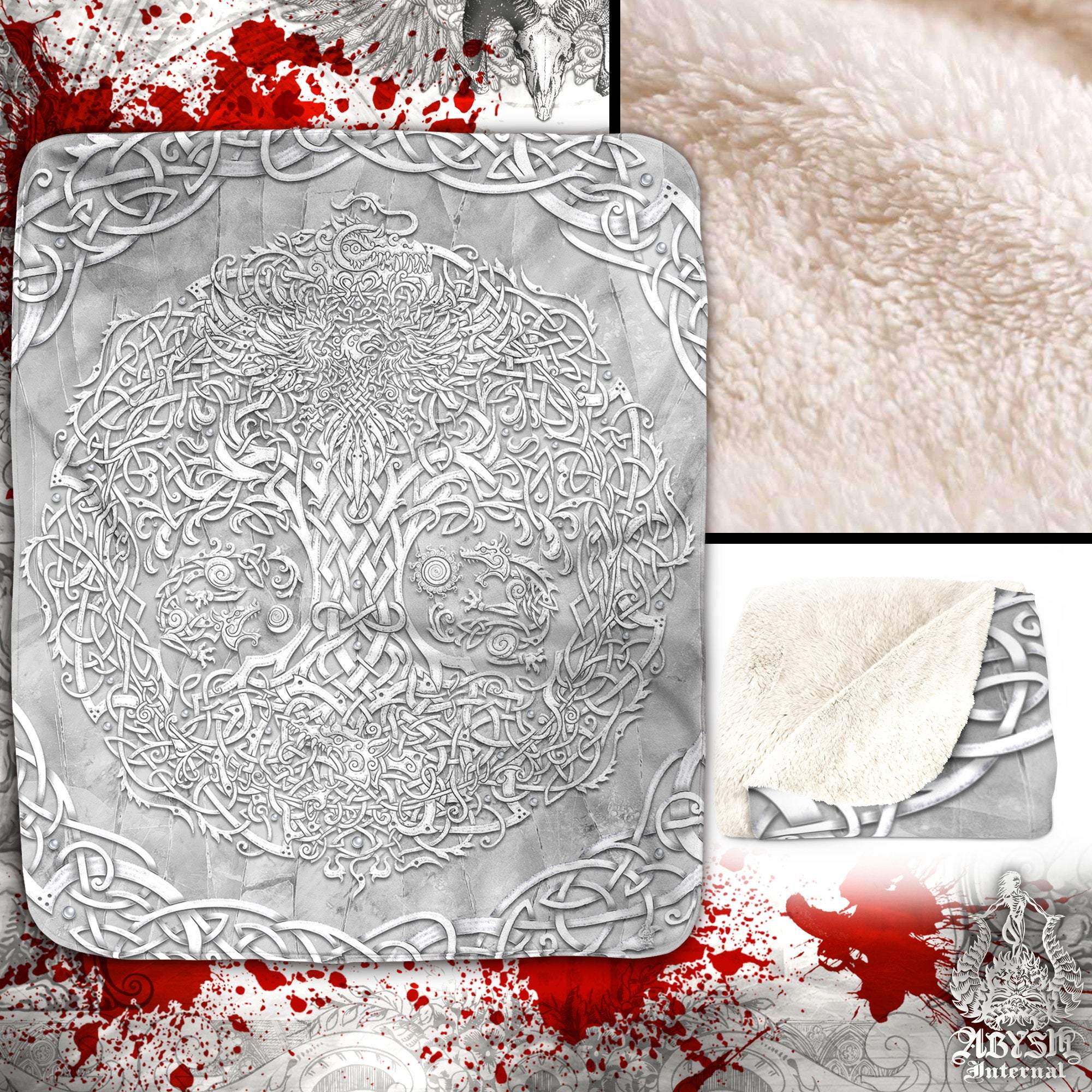 Yggdrasil Throw Fleece Blanket, Viking Art, Pagan Decor, Tree of Life - Stone - Abysm Internal